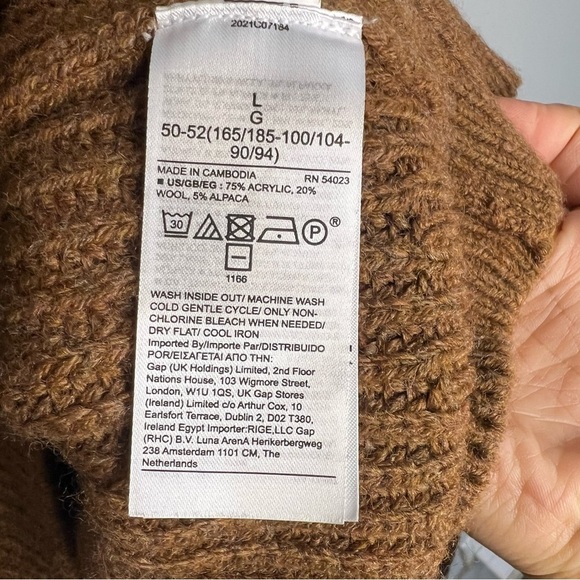 Gap Womens Wool Alpaca Blend Cable Knit Sweater Brown Sz L Mock Neck Oversized - Picture 8 of 11